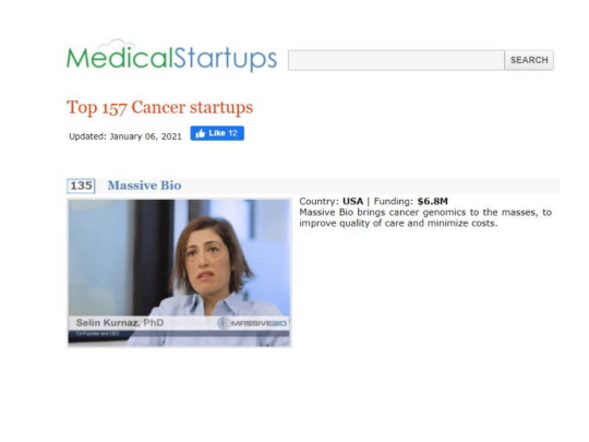 Massive Bio Recognized as a Top Cancer Startup