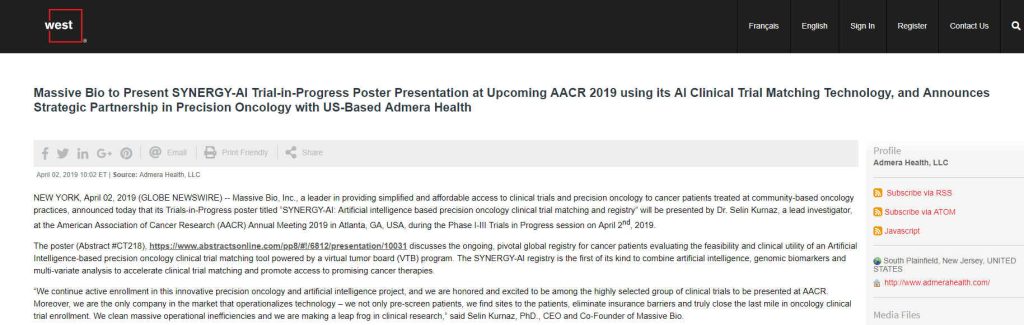 Massive Bio and Admera Health Partnership