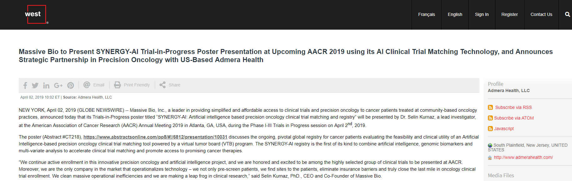 Massive Bio and Admera Health Partnership